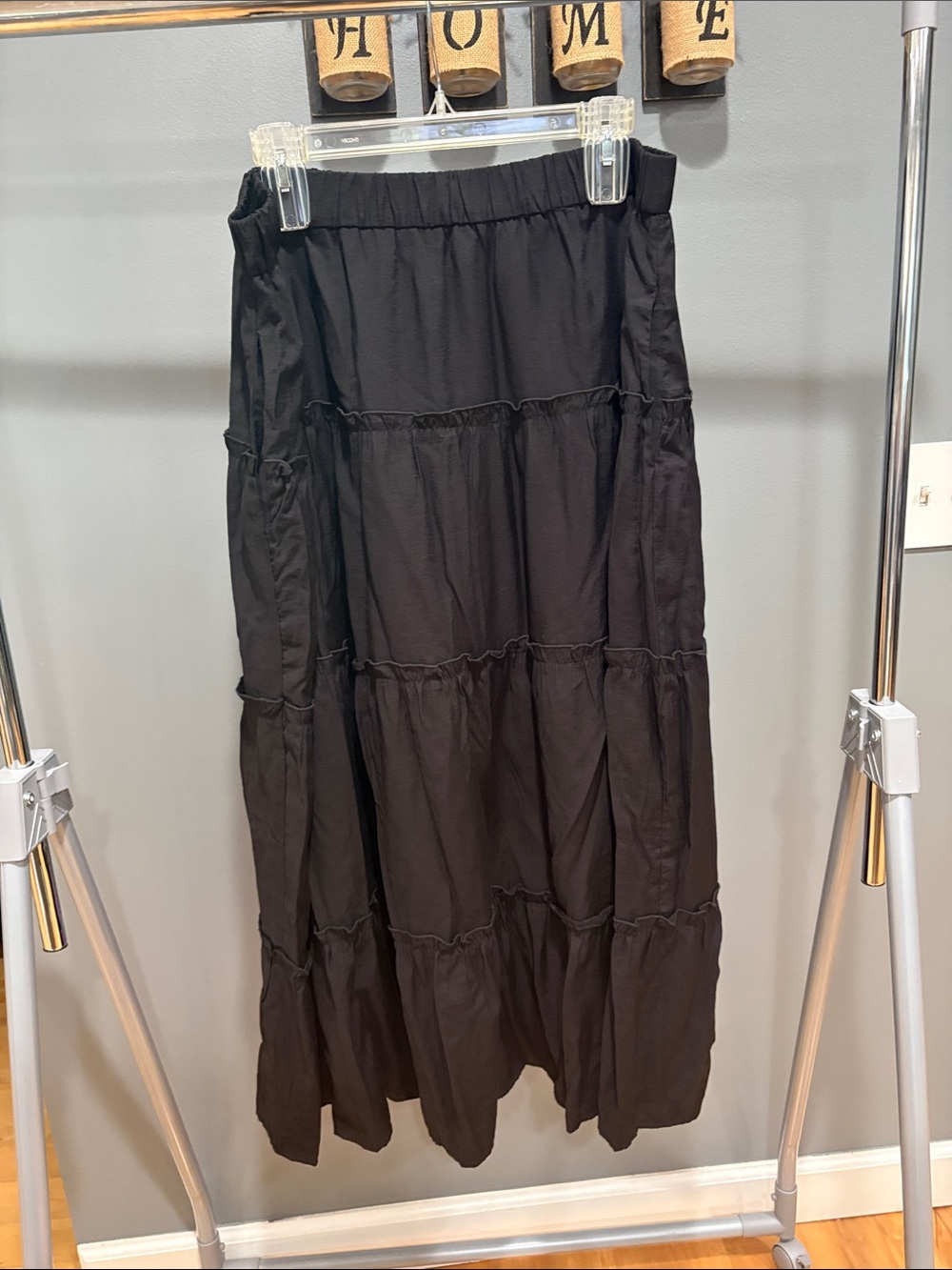 Flowing Black Tiered Maxi Skirt